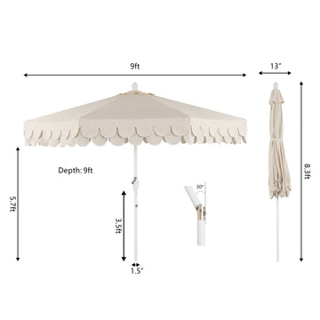 Tracy 9 ft. Classic MidCentury Scalloped Fringe Market Patio Umbrella